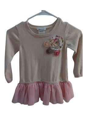 Bonnie Jean Gymboree Cream Knit Top with Pink Ruffle Hem & Floral Appliqué